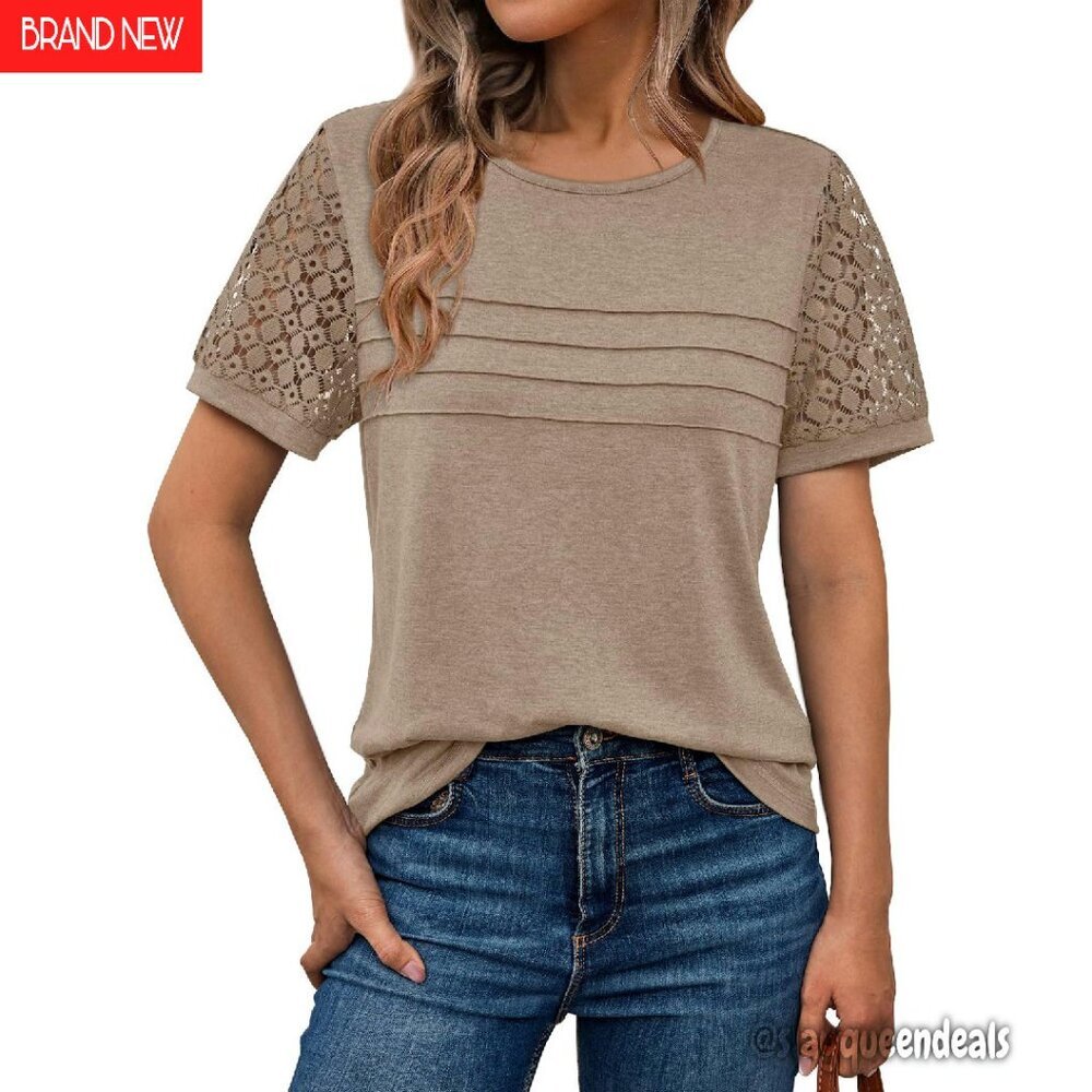 Short Sleeve Lace Top, Polyester Rayon Spandex, Business Casual